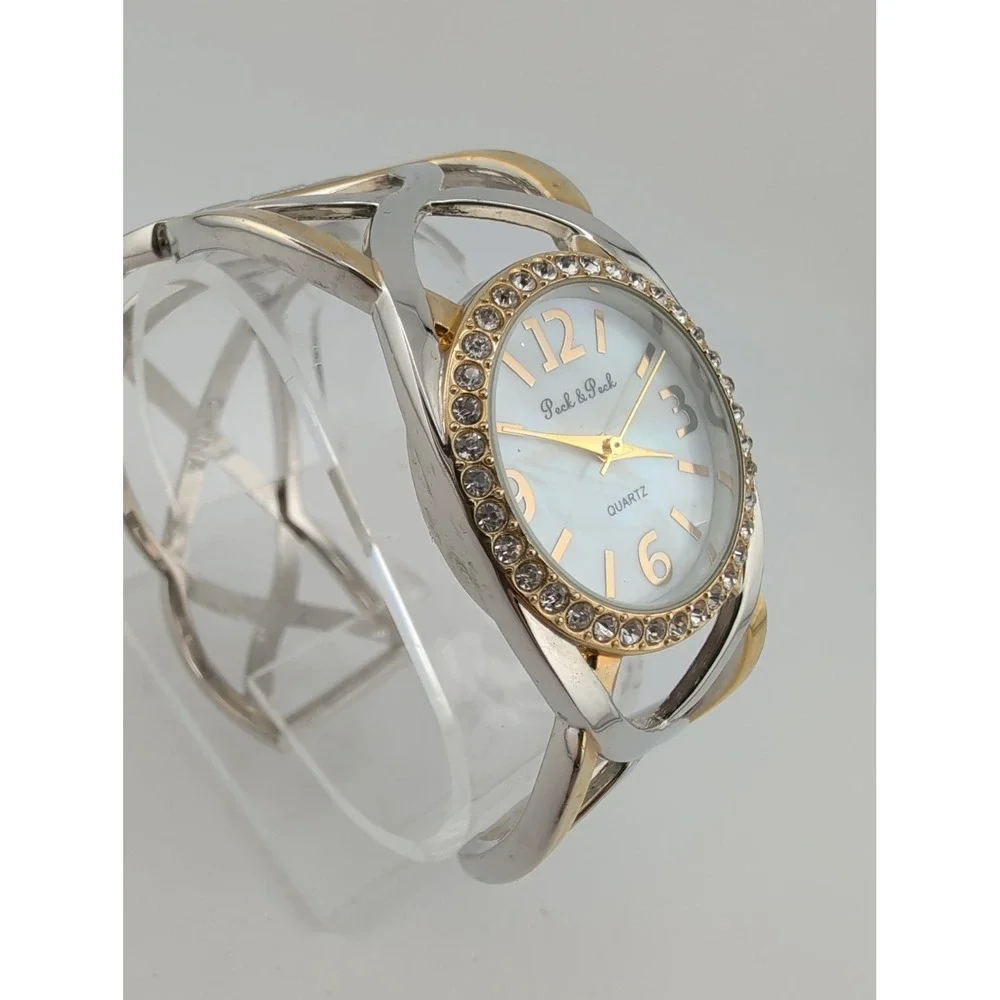 Peck & Peck Women's Watch 30mm Case Bangle  Rhinestone Bezel- New Battery